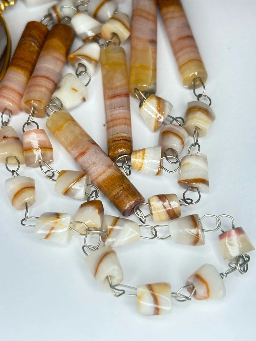 Vintage Banded Agate Pendant Necklace Natural Stone Statement 26”